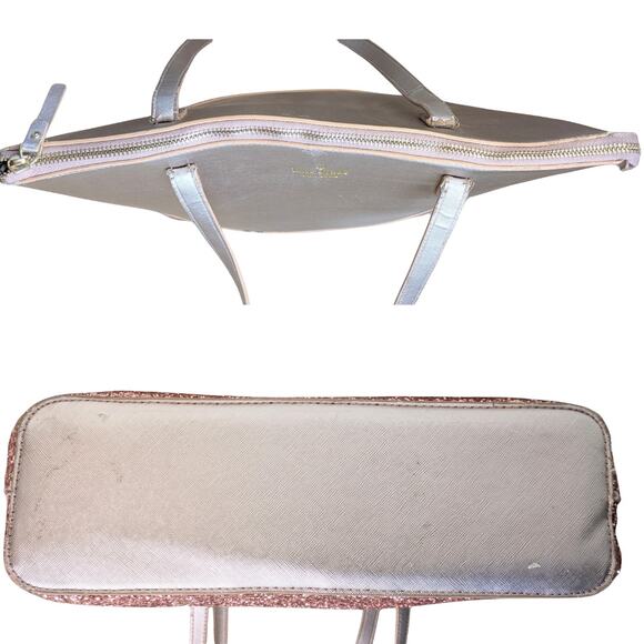 Kate Spade Greta Court Tote Bag + Zip Wallet Set Rose Gold Glitter Pink Leather - Picture 4 of 12